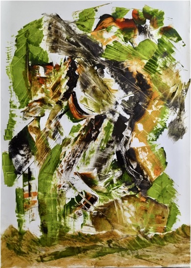 Bild mit dem Titel "Briareos und Gyges (steinesammelnd)"
Öl auf Steinpapier, 59,4 × 42 cm